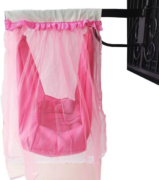 IGOD Baby Metal Window Cradle for New Born Baby, Max Weight Capacity 20 Kg (Hanger + Pink Cloth with Bedding Set)