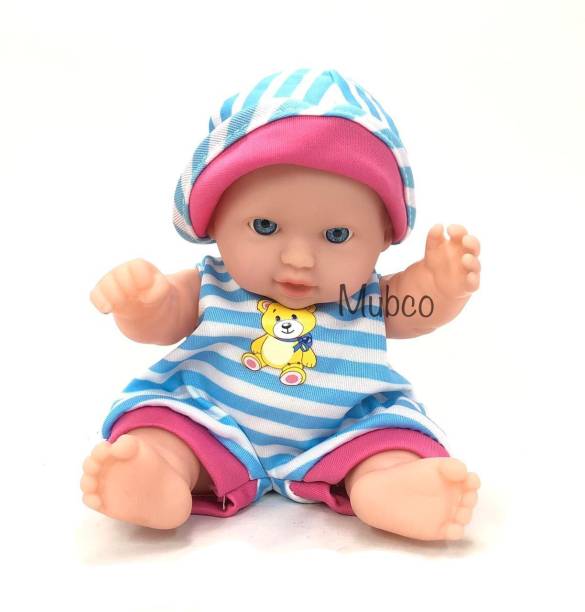 Mubco Cute Little Born Baby May May Boy Doll | Fashionista Toys Doll | 20 cm | Silicone | (Blue White Dot)