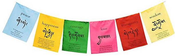 PARTY MIDLINKERZ Hands Of Tibet Handmade Tibetan Affirmation Prayer Flags - Happiness, Courage, Love, Tranquility, Wisdom for Car & Door Hanging Rectangle Car Window Flag Flag