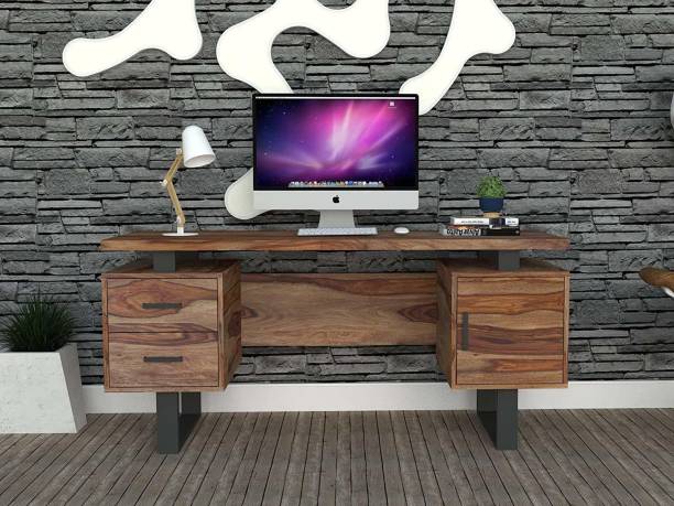 INMARWAR PureWood Solid Wood Study Table | Metal Desk With 2 Drawers | Work From Home Table | Workstation Laptop Computer Table | Solid Wood Workstation