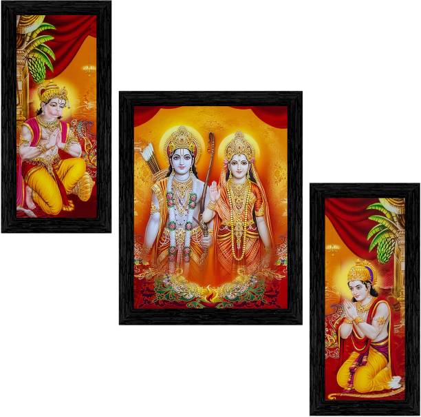Indianara Set of 3 "Ram Darbar" Framed Painting (3496BK) without glass 6 X 13, 10.2 X 13, 6 X 13 INCH Digital Reprint 13 inch x 10.2 inch Painting