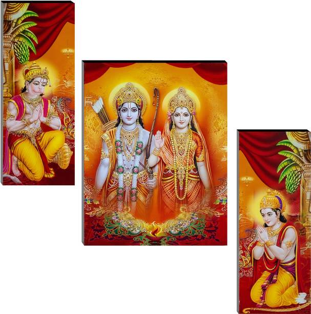 Indianara 3 PC SET OF RAM DARBAR MDF PAINTING (3496 FLa) WITHOUT GLASS Digital Reprint 12 inch x 18 inch Painting