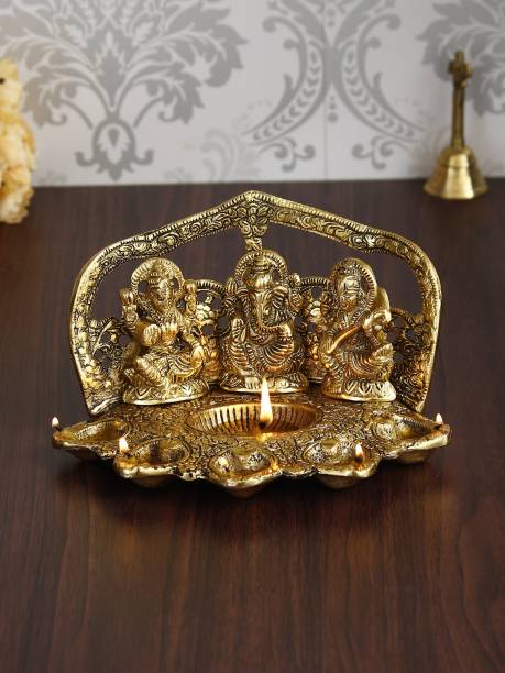 eCraftIndia Laxmi Ganesha Saraswati Diya for 5 Wicks Aluminium Table Diya