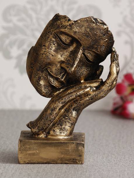 eCraftIndia Antique Look Human Face Resting on Hands Handcrafted Polyresin Showpiece Decorative Showpiece  -  21 cm