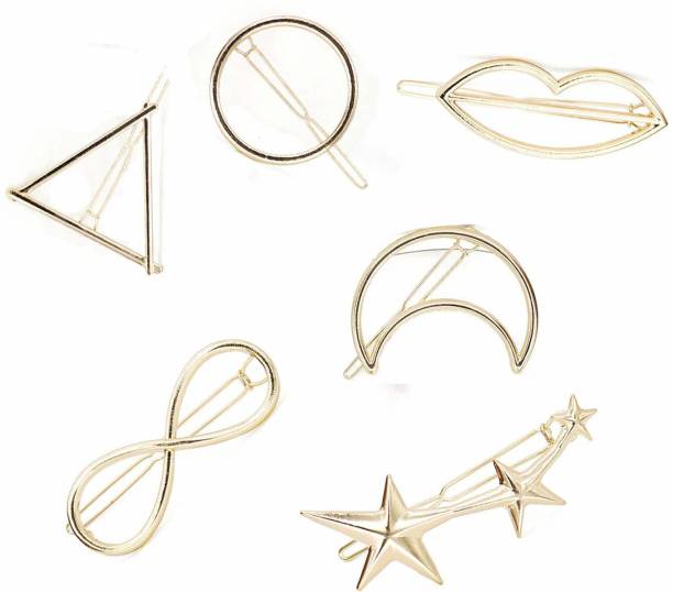 CartKing Hair Clips in Shapes Pack of 4 Rectangle Star Heart Triangle for Girls & Women Golden Hair clips Hair Clip (Gold) Hair Clip