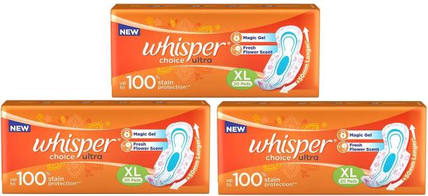 Whisper Choice for Women, XL (20+20+20 Count) Sanitary Pad