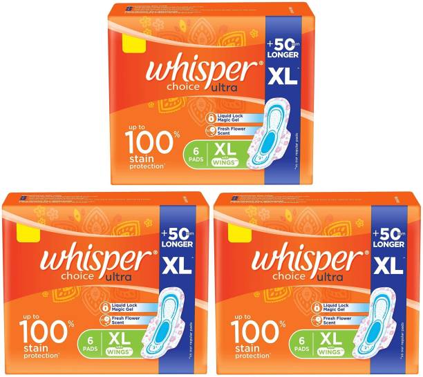 Whisper Choice for Women, XL (6+6+6 Count) Sanitary Pad