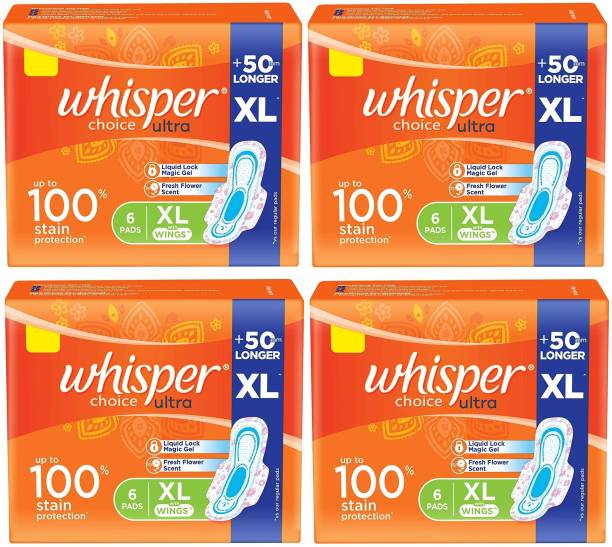 Whisper Choice for Women, XL (6+6+6+6 Count) Sanitary Pad