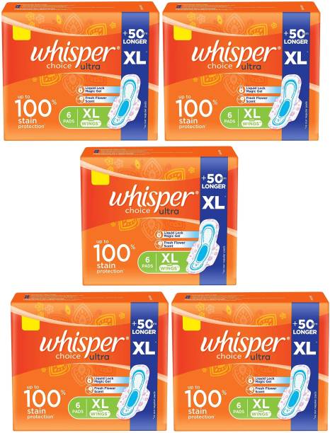 Whisper Choice for Women, XL (6+6+6+6+6 Count) Sanitary Pad