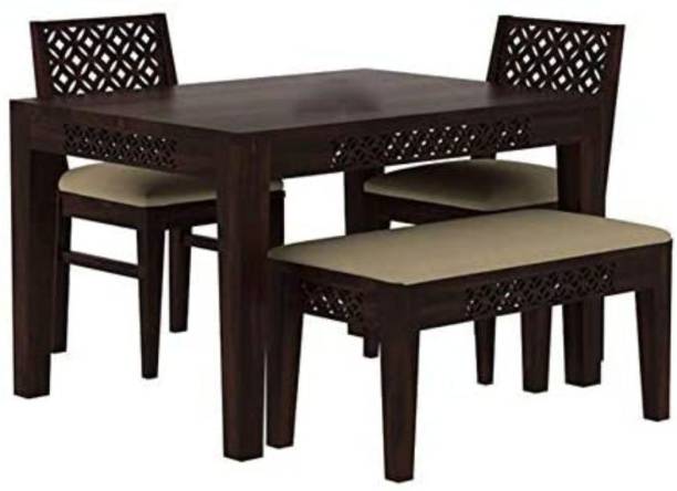 Credenza Solid Wood/ Sheesham Wood 4 Seater Dining Set With 2 Chairs 1 bench Solid Wood 4 Seater Dining Set
