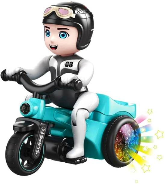 Viradiya's Bump & Go 360 Degree Rotating Spot Stunt Tricycle Dancing Motorcycle Toy with Flashing Light & Sound Musical Bicycle Toys for Kids, Multi Color