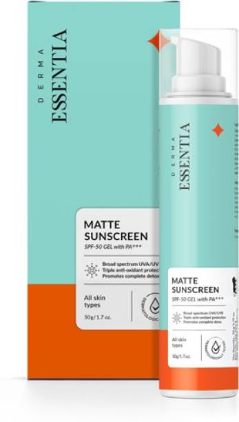 DERMA ESSENTIA Matte Sunscreen Gel Based with Zinc Oxide for All Skin Types, Broad Spectrum Protection (UVA & UVB rays) |Triple Antioxidant Protection, Oil Free & Non-Sticky - SPF SPF-50 PA+++
