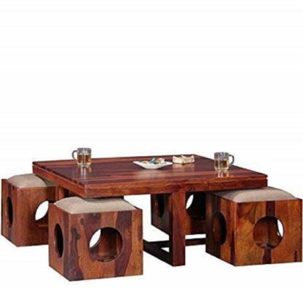 Wood Rylen Wooden Center Coffee Table With 4 Stools For Living Room Solid Wood Coffee Table