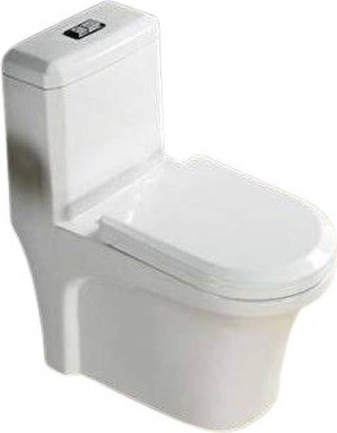 Ceramic One Piece Western Toilet Commode Water Closet (Standard White) With Soft Close Seat Cover (S Trap) Western Commode