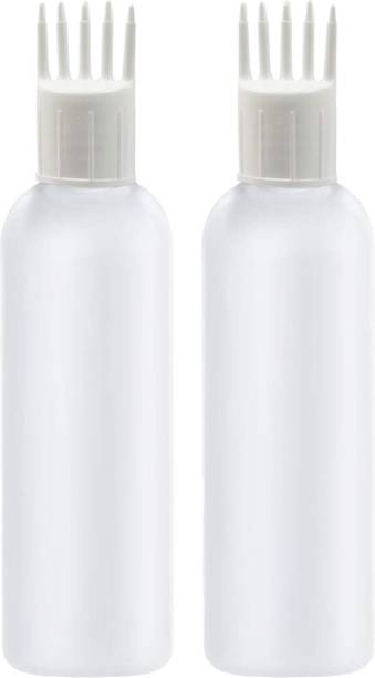 PHARCOS 100ML White Bottle + Hair Root Applicator (White) + Flip Top Cap + Plug Plug for applying Hair Oil,Shampoos, DIY care and Medicine Directly on Scalp and Hair Roots ( Leak Proof ) Pack of 2