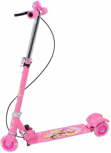 VISHWANTHA Three Wheeled Metal Folding Skate Scooter with Light up Wheels and Height Adjustable Handlebar Break and Bell
