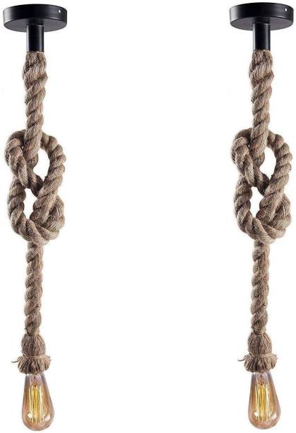Arushdeep Devices Rustic Hemp Rope Vintage Retro Style Hanging Light (Pack of 2, No Bulb Provided) Pendants Ceiling Lamp