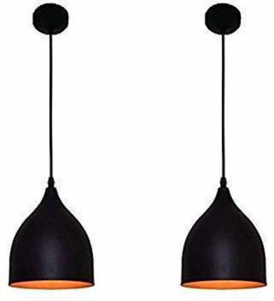 Arushdeep Devices Metal E26/E27 Down Wine Glass Shape Hanging Lights (Black, Pack of 2, No Bulbs) Pendants Ceiling Lamp