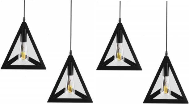 Arushdeep Devices Triangle Shape Single Head Hanging Lights (Black, Pack of 4, No Bulbs) Pendants Ceiling Lamp