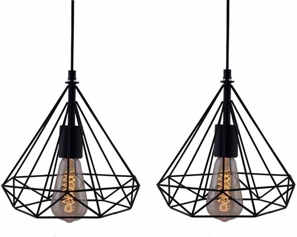 Arushdeep Devices Metal Diamond Cage Industrial Loft Chandelier Hanging Light (2Pc, No Bulbs) Pendants Ceiling Lamp