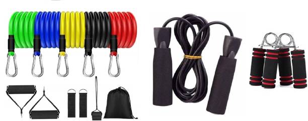 BADSHAH AND KHALIFA 11 Pcs/Set Resistance Band Tube Home Gym Workout Exercise Training for Men & Women Resistance Tube & Exclusive Gym training and home exercises Bearing Skipping Rope Ball Bearing Skipping Rope & Forearm Hand Grip, Non-Slip Great for Home Gym Workout Men and Women Hand Grip/Fitness Grip (Multicolor) Gym & Fitness Kit