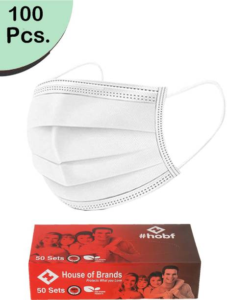 hobf 3 Ply Disposable Surgical Face Mask, UV Sterilized, BFE & PFE >98%, ISI, BIS, CE & ISO Certified, ASTM Level 3 Adjustable Nose Pin, White (Pack of 100 Mask) hobf3PLY-100-WH Surgical Mask