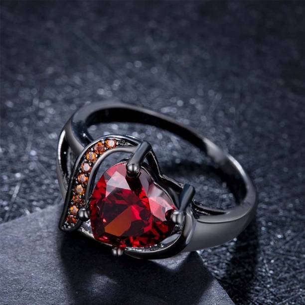 University Trendz Adjustable Crystal Silver Plated Sparkling Ring Alloy Cubic Zirconia Black Silver Plated Ring