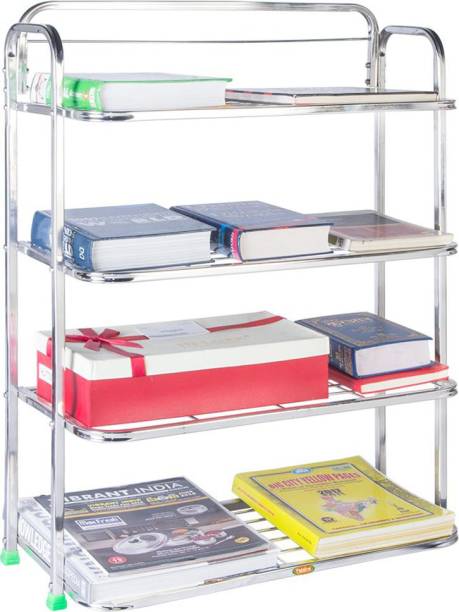 Patelraj Pure Stainless Steel Book Shelf 4 Step Metal Open Book Shelf