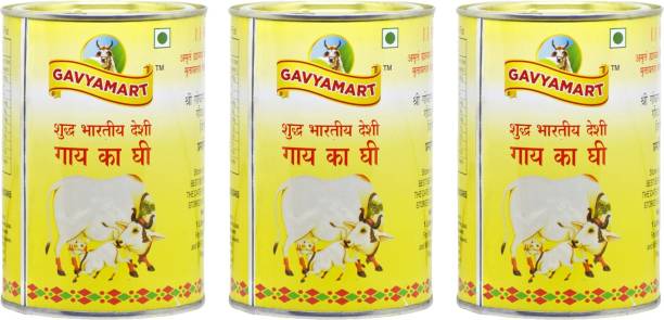 Gavyamart Indian A2 Cow Ghee 100% Pure Non GMO - Made of kankrej Organic Cow Ghee (1L) pack of 3 Ghee 3 L Tin