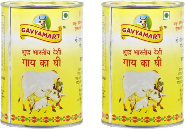 Gavyamart Indian A2 Cow Ghee 100% Pure Non GMO - Made of kankrej Organic Cow Ghee (1L) pack of 2 Ghee 2 L Tin