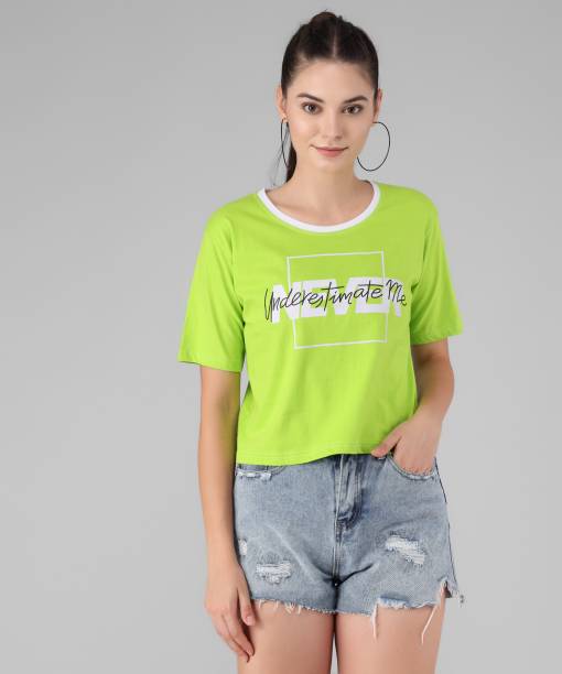 Viral Trend Printed Women Round Neck Light Green T-Shirt
