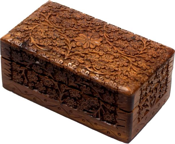 ASTA Crafts Handmade Sheesham Wooden Jewellery Box for Women Jewel Organizer Multipurpose Use Makeup, Jewellery & other Utility Vanity Box Hand Carved Engineered Wood Box