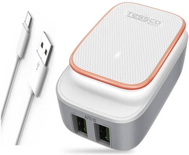 Tessco BC-207 Dual USB Multiport Mobile Charger Adapter with Android Micro USB cable| LED Touch Lamp| US Indian Plug| 2.4 A Multiport Mobile Charger with Detachable Cable