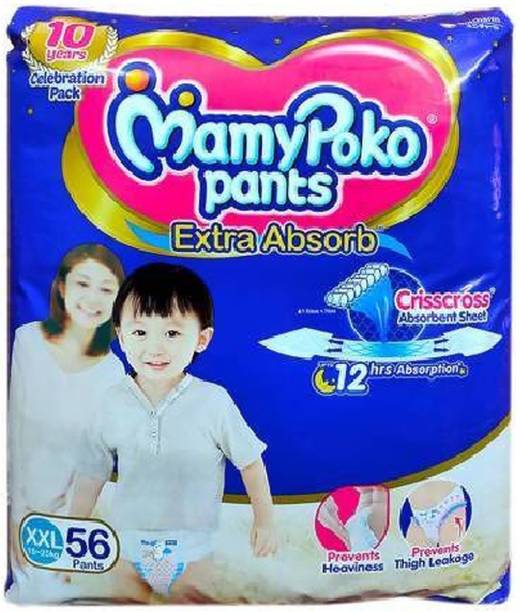 MamyPoko EXTRA ABSORB BABY PANTS, SIZE XXL, 56 PCS PACK, FOR BABY WEIGHT 15-25 KGS. - XXL (56 Pieces) - XXL - XXL