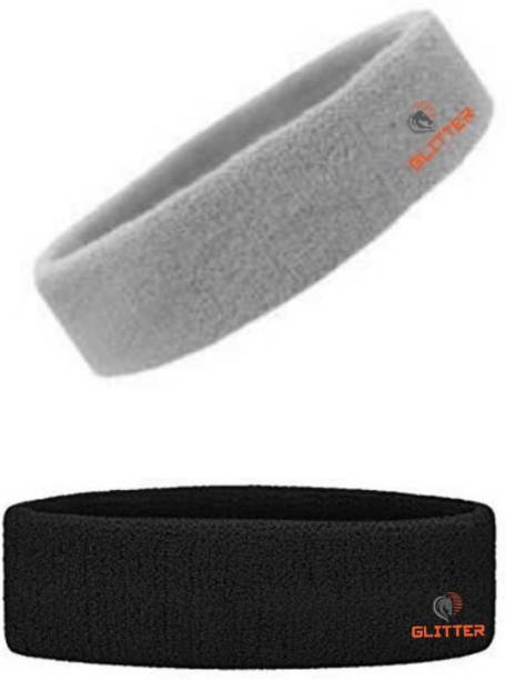 Glitter Non Slip Moisture Wicking Work Out Cotton Head Band For Men's & Women's Sweatband for Workout/ Sports Fitness/Exercise/Training/Running/Yoga-Pack of 2(Black,Grey) Head Band