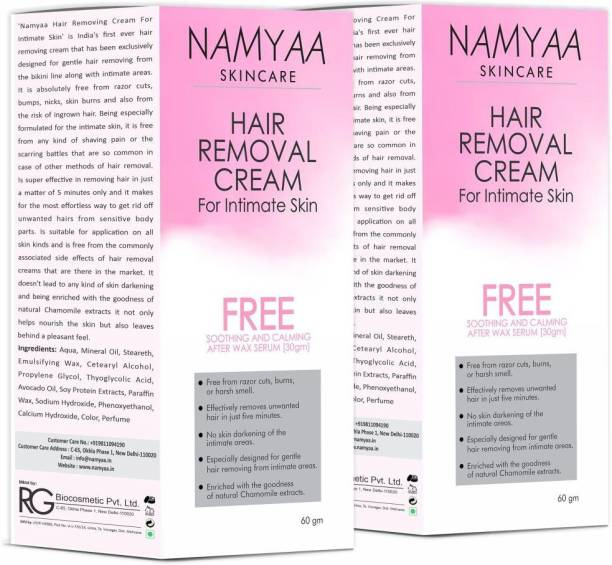 Namyaa Hair Removing Cream for Intimate Skin with After Wax Soothing Serum with Vitamin C-Pack of 2 Cream