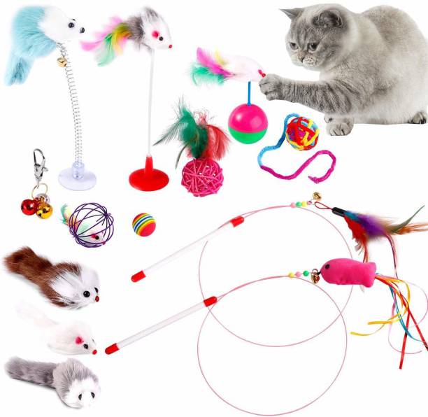 REHTRAD Pack of 13 Cat Toys for Kitten Plush Mouse Spring Mouse Ball Toys for Cat Plastic, Cotton Plush Toy For Cat