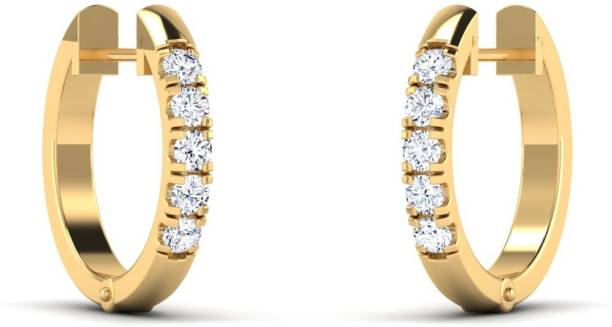 LORDS JEWELS Half Studded Diamond Earring Yellow Gold 14kt Diamond Hoop Earring