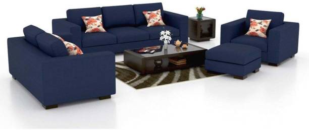 Torque Mendoza 6 Seater Sofa Set for Living Room with Ottoman (Blue) Fabric 3 + 2 + 1 Blue Sofa Set