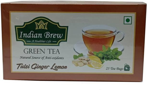 Indian Brew Tulsi Ginger Lemon Ginger, Lemon, Tulsi Green Tea Bags Box