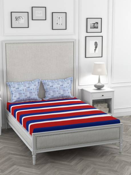 PORTICO NEW YORK 144 TC Cotton Double Striped Flat Bedsheet