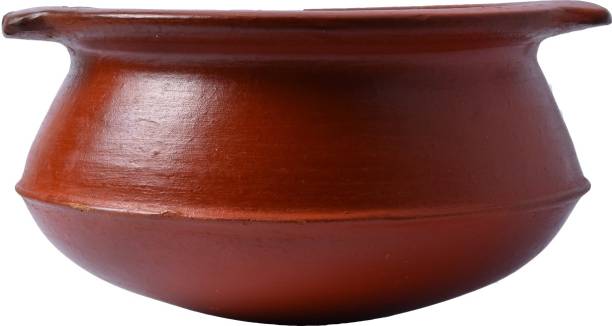 Frills & Colours by A-B-B1 Meenchatti Premium Handmade Earthen Cookware for Cooking and Serving- Handi Medium Size-Organic-Pre-Seasoned-Natural Red Handi 2.5 L