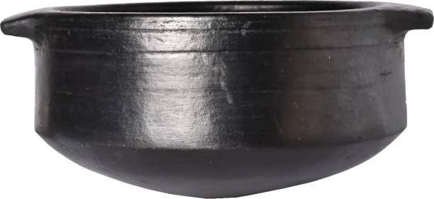 Frills & Colours by Ring Kalachatti Premium Handmade Earthen Cookware for Cooking and Serving- Mitti Handi Big Size-Organic-Pre-Seasoned-Natural Black Handi 3.5 L