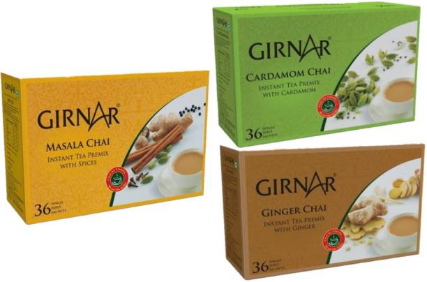 Girnar Tea Girnar Combo 108 bags - MASALA, ADRAK(Ginger), ELAICHI (Cardamom) Instant Tea Bags Box