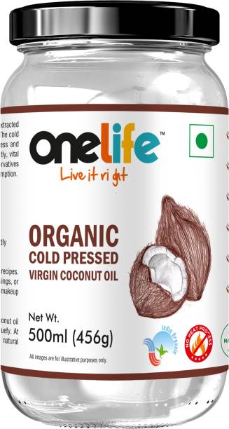 OneLife Organic Coconut Oil for Dietary, Skin & Hair Coconut Oil Glass Bottle