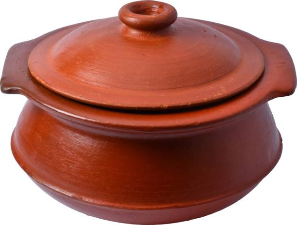 Frills & Colours Premium Handmade Earthen Cookware for Cooking and Serving- Handi Big Size-Organic-Pre-Seasoned-Natural Red Handi 3.5 L with Lid