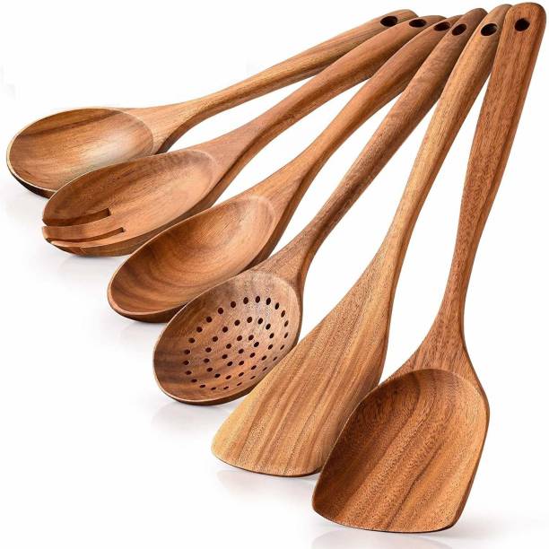 Flipkart SmartBuy Wooden Spoon Set Kitchen Cooking Spatula Non Stick Serving Set of 6 Brown Kitchen Tool Set