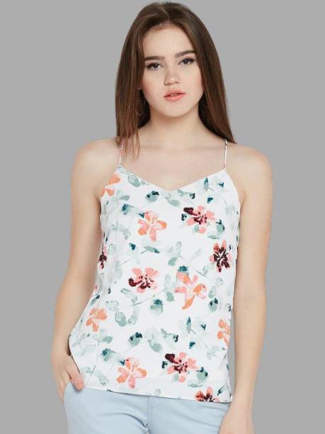 TopJunction Casual Sleeveless Printed Women White Top