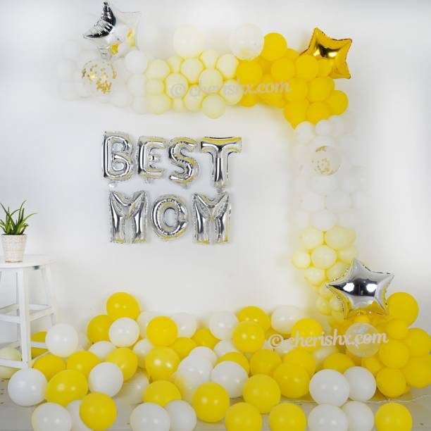 CherishX.com Solid Happy Mothers day Decoration Items - Pack of 41 Pcs - Letter balloons, Star Shape Balloons, Confetti Balloons, Pastel and Latex balloons Balloon Bouquet