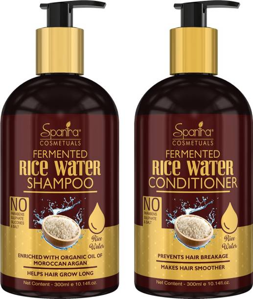 Spantra Rice Water Hair Shampoo and Conditioner, 300ml each, Suitable All Hair Types, Parabens and Sulphate Free, Hair Care Solution Combo Kit, PACK OF 2